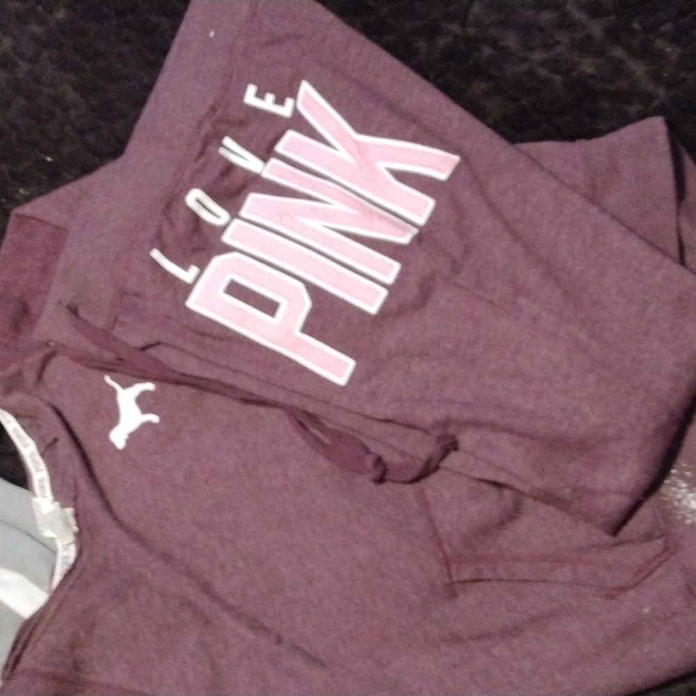 Pink VS burgundy medium flare pants w/ matching small hoodie